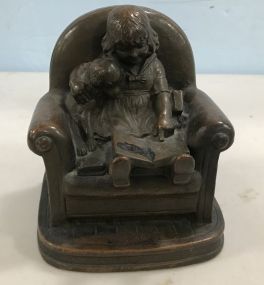 Vintage Brass Girl and Dog Bookend