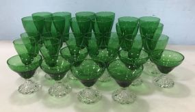 Vintage Anchor Hocking Forest Green Cocktail Glasses and Water Glasses