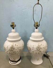 Pair of White Ceramic Urn Lamps