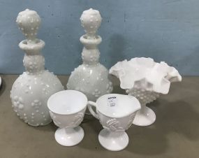 Group of Milk Glass Decanters, Compote, Sugar, and Creamer