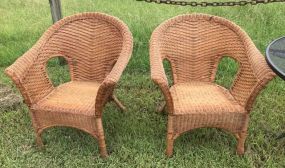 Pair of Wicker Arm Patio Chairs