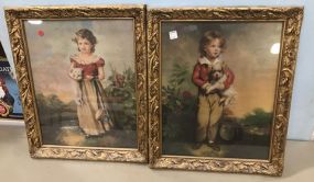 Pair of Framed Vintage Boy and Girl Prints