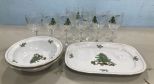 Holiday Hostess China Set  and Wine Glasses