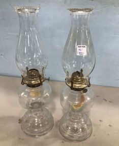Pair of Clear Glass Oil Lamps