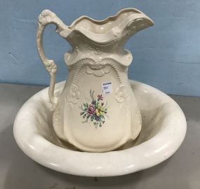 Vintage Ceramic Water Pitcher and Bowl