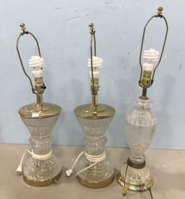 Three Pressed Glass Vase Lamps