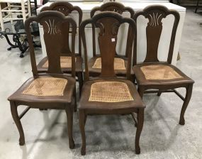 Five Vintage Oak Dining Side Chairs