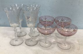Eight Etched Glass Wine Glasses