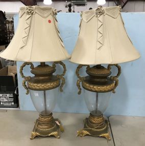 Pair of French Style Glass and Resin Urn Lamps