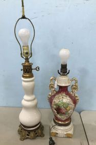 French Style Hand Painted Porcelain Lamp and French Style Ceramic Vase Lamp