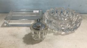 Heavy Clear Glass Crimped Rim Dish, Glass Lighter, Glass box