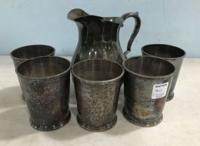 Silver Plate Pitcher and Five Silver Plate Juleps