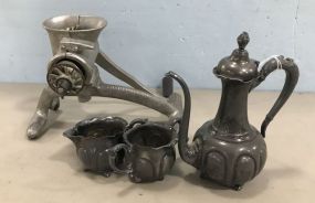 Quadruple Plate Pitcher and Cups, Vintage Metal Grinder