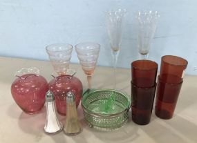 Group of Clear and Red Glassware