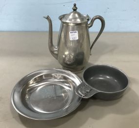 Pewter Pitcher, Stainless Bowl, and Metal Bowl