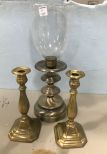Glass Shade Candle Holder, and Colonial Style Brass Candle Holders