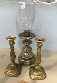 Glass Shade Candle Holder, and Colonial Style Brass Candle Holders