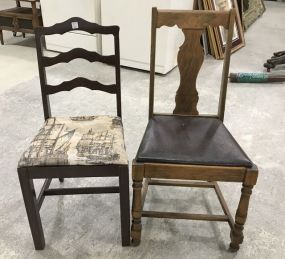 Oak T Back Side Chair and Mahogany Chippendale Style Side Chair