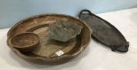 Large Signed Stoneware Chip and Dip, Glazed Pottery Tray, and Dish