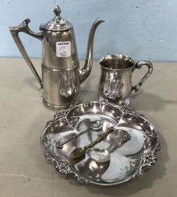 R.S. Co Sheffield Victorian Coffee Pot, Lunt Cup, Tray, Sterling Demi Tasse Spoons