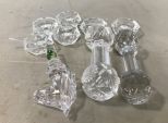 Glass Salts, Knife Rests, and Waterford Horse Stopper