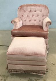 Pink Upholstered Swivel Arm Chair and Ottoman