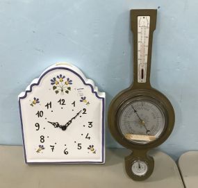 Wall Hanging Barometer and Italian Made Porcelain Wall Clock