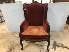 20th Century Black Wood Red Velvet Parlor Chair