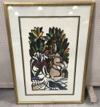 Large Walter Anderson Rabbit-Doe Hand Colored Print