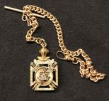 14 Kt Gold Knight Templar Masonic Watch Fob and Chain