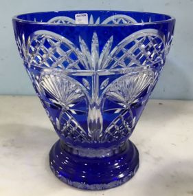 Cobalt Blue Cut to Clear Glass Center Piece Vase