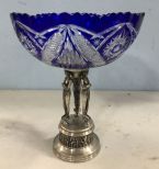 Cobalt Blue Cut to Clear Glass Center Piece Compote