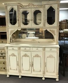 Large Painted White French Style Hutch/China Cabinet
