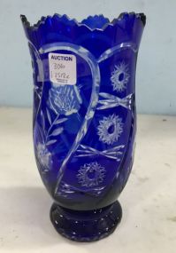 Cobalt Blue Cut to Clear Vase