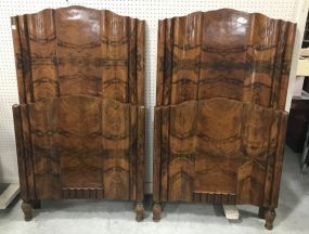 Pair of Antique Burl Finish Art Deco Style Twin Beds