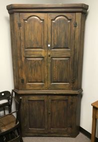 Large Primitive Style Pine Corner Cabinet