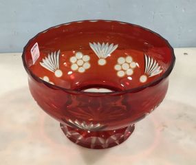 Waterford Style Red Cut To Clear Center Piece Bowl