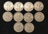 Ten Walking Liberty Silver Half Dollars