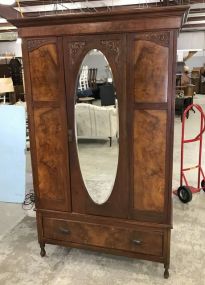 Antique English Walnut Single Door Wardrobe