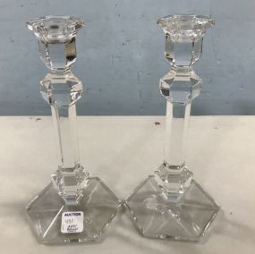 Pair of Val St Lambert Crystal Candle Sticks