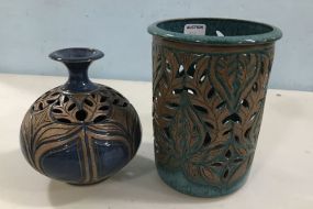 Two Blue Decorative Pottery Vases