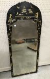Black Lacquer Oriental Trumeau Style Mirror