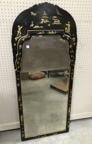 Black Lacquer Oriental Trumeau Style Mirror