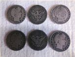 Six Barber Half Dollar Coins