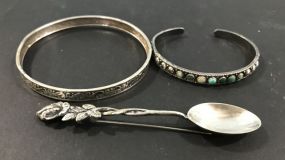 Sterling Bracelets and Demi Tasse Spoon Pin