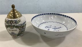 Original Delft Tobacco Jar and Delft Williamsburg Bowl