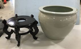 Large Porcelain Planter and Stand