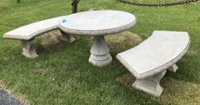Concrete Outdoor Pedestal Table with Two Benches