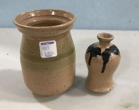 Two Stoneware Pottery Vases Signed Stripling