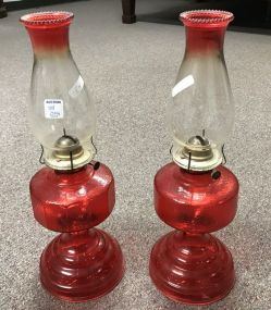 Vintage 1950's Pair of Eagle Oil  Red Lamps